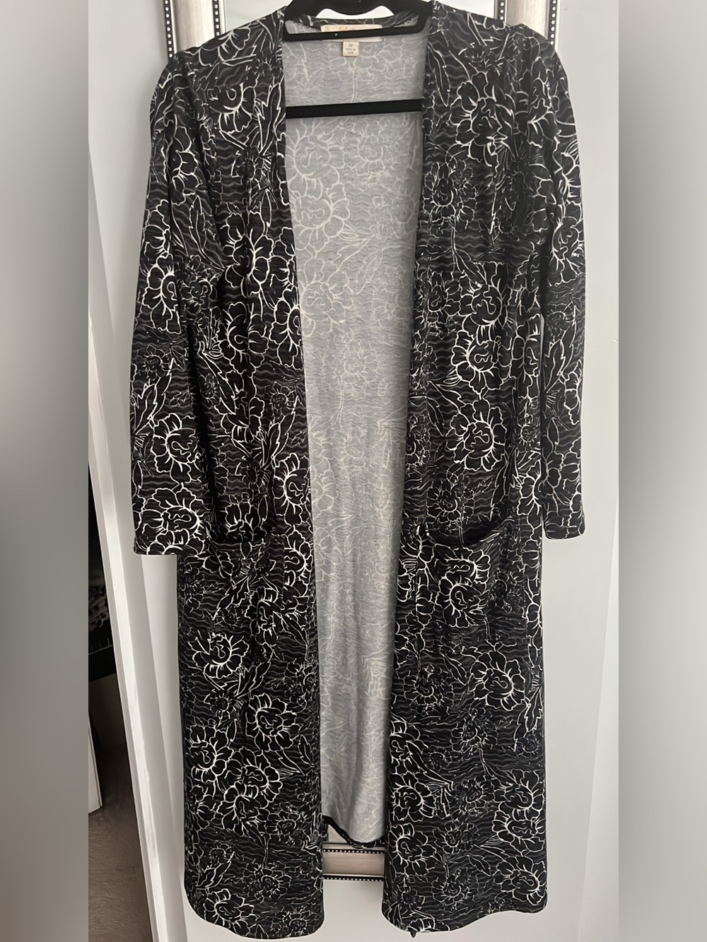 LuLaRoe Black Floral Open Front Long Sarah Cardigan
